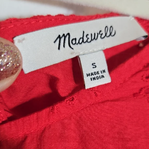 Madewell Red Eyelet Peplum Blouse Size Small - Picture 2 of 6